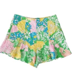 Lilly Pulitzer Folly Shorts Hibiscus Stroll Floral Print Size 0 Ruffle Flowy